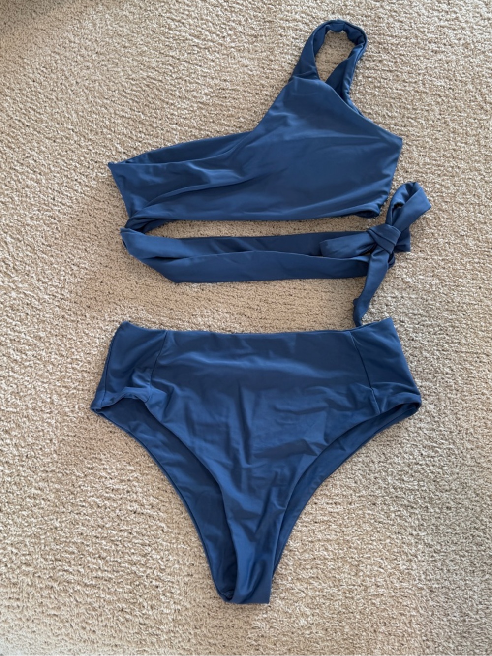 SHEIN Navy One-Shoulder High-Waist Bikini Set